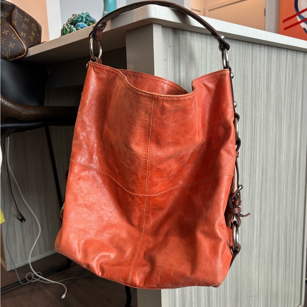 HOBO Vibrant Orange Leather Hobo Bag